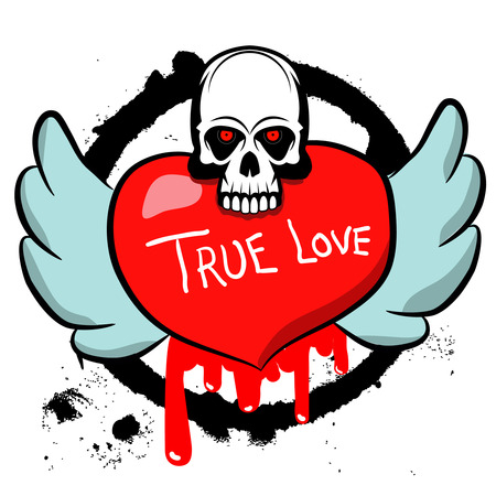 skull and heart on grunge background.Design element in vectorのイラスト素材