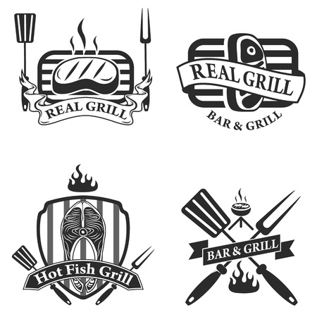 Collection of vintage retro BBQ badges and labelsのイラスト素材