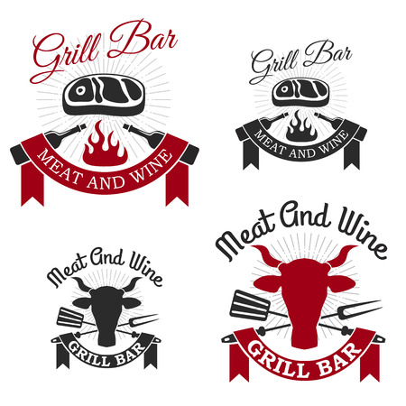 Set of vintage retro BBQ and grill badges and labelsのイラスト素材