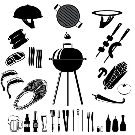Bbq  set. Set of the bbq and grill collection. cooking grill objects collectionのイラスト素材