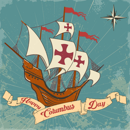 columbus day. old schooner. Santa Maria.のイラスト素材