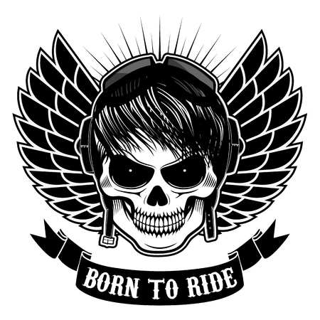 biker theme labels. skulls with wings.のイラスト素材