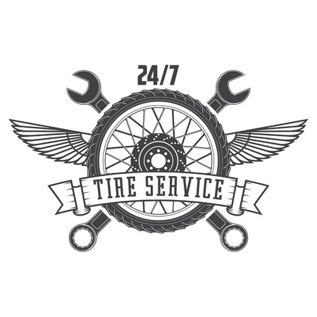 tire service vintage label. Logo template. Vector illustration.のイラスト素材