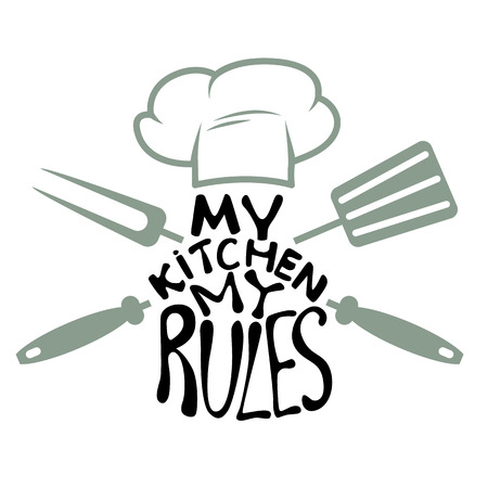 my kitchen my rules. Label or card design template. Vector illustration.のイラスト素材