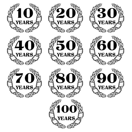 10-100 anniversary laurel wreath. Celebration and congratulation design template. congratulation design template.のイラスト素材