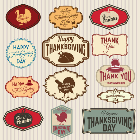 Set of Thanksgiving clip-art. tags, labels and badges with Thanksgiving symbols. badge or label design template.のイラスト素材