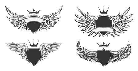 coat of arms with wings. Heraldic design template. Vector illustration.のイラスト素材