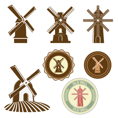 Set of vector mills. Labels and bages design template. Vector illustration.のイラスト素材