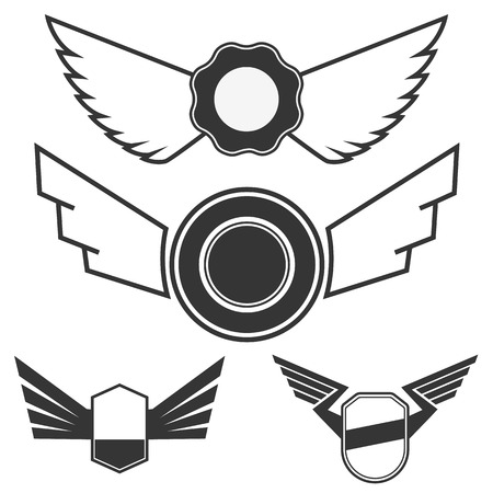 Wings with banners set on white background. Heraldic wings. Element for logo,label and emblems design. Vector illustration.のイラスト素材