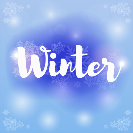 winter bokeh background with snowflakes and description "Winter". Vector illustrationのイラスト素材