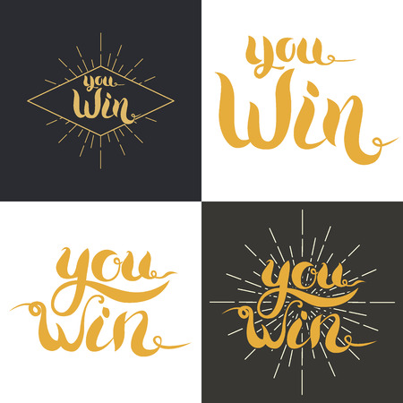 Set of "you win" phrase hand draw lettering. Greeting card template. Vector illustration.のイラスト素材