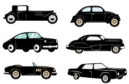 Set of retro cars icons. Retro design graphic element, emblem,insignia, sign, identity,  poster. design elements.のイラスト素材