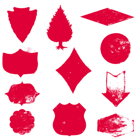 Set of hand drawn Stamps. Red Stamps. Grunge Rubber Texture Stamp. Textured Stamp . Vector design element.のイラスト素材