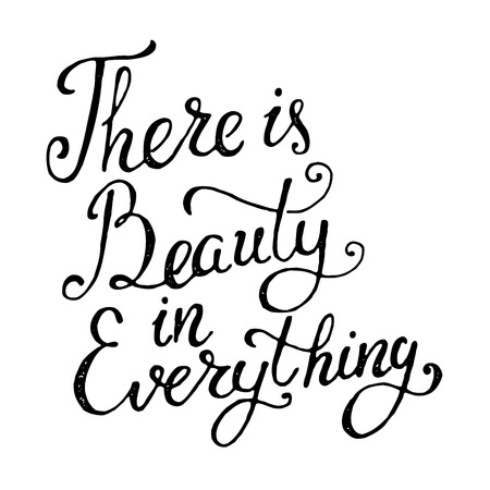 There is beauty in everything. Hand draw  phrase isolated on white background. Motivation phrase, best for print on poster. Vector design element.のイラスト素材