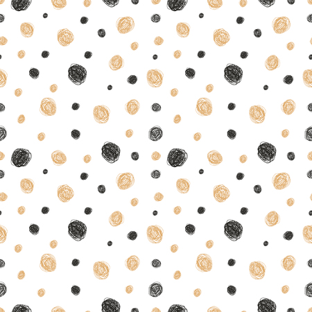 Simple hand drawn doodle seamless pattern. Black and gold doodle hand drawn blobs seamless pattern.のイラスト素材