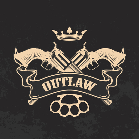 Outlaw. Two revolvers on grunge background. T-shirt print template.のイラスト素材