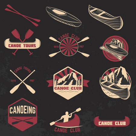 Set of canoe club labels, badges and design elements. Canoe sport. Canoe icon. Vector design elements.のイラスト素材