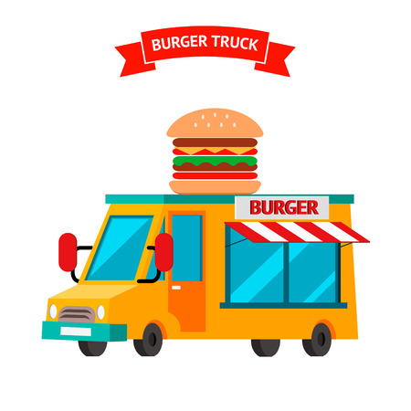 Burger truck. Food truck. Fast food truckのイラスト素材