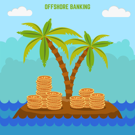 money hidden on the island in offshore zone. Tax avoidance. Panama offshore zone.のイラスト素材