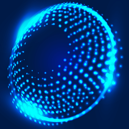 Abstract blue background with glowing spiral. Abstract background with luminous swirling backdrop. Intersection curves. Glowing circles. Design element in vector.のイラスト素材