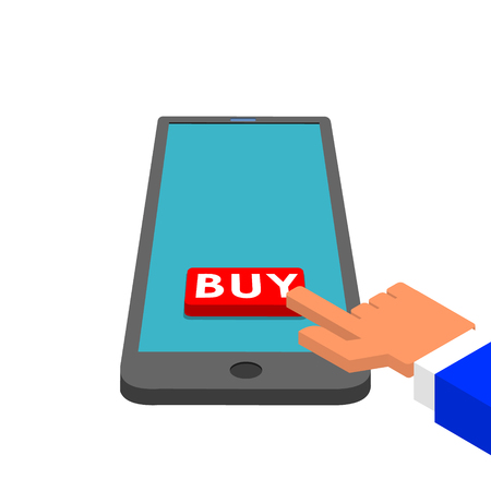 Mobile banking. Internet payments. Smartphone icon with "BUY" button. Design element for infographic.のイラスト素材