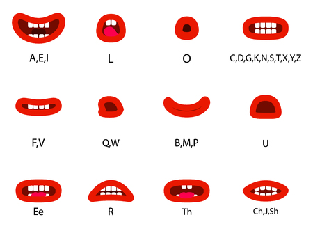 Set of Character Lip Sync. Set for character speaks animation.  Vector illustration.のイラスト素材
