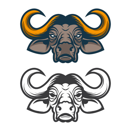 Buffalo head. Sport team mascot. Design element, label, emblem, sign, badge. Vector illustration.のイラスト素材