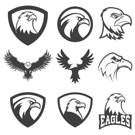 Set of emblems with eagles. Design element for logo, label, emblem, sign, mark. Vector illustration.