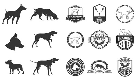 Set of dog icons, labels and design elements. Dog training center. Vector illustration.のイラスト素材