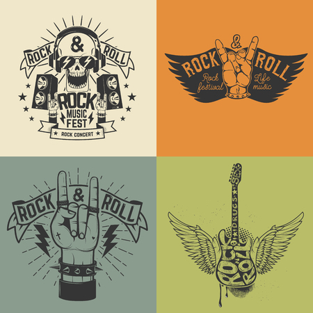 Set of Rock festival flyer template. Vector illustration.のイラスト素材