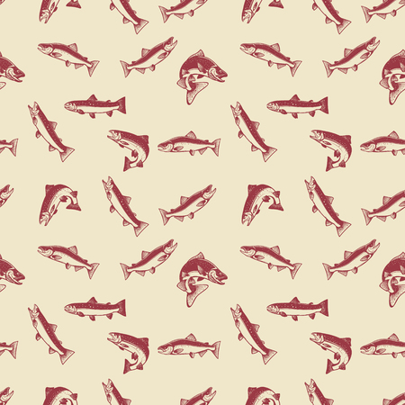 Seamless pattern with salmon fish. Vector illustration.のイラスト素材