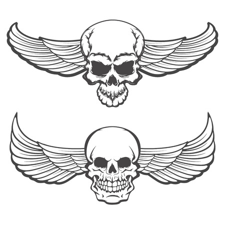 skulls with wings. Design element for poster, t-shirt print. Vector illustration.のイラスト素材