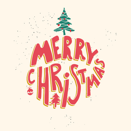 Merry Christmas. Hand drawn lettering on light background. Vector illustration.のイラスト素材