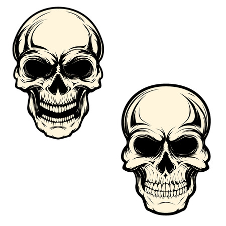 Set of human skulls isolated on white background. Design element for logo, label, emblem, sign, brand mark, t-shirt print. Vector illustration.のイラスト素材
