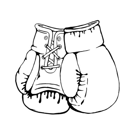 Hand drawn boxing gloves isolated on white background. Design element for poster, emblem, t-shirt print. Vector illustration.のイラスト素材