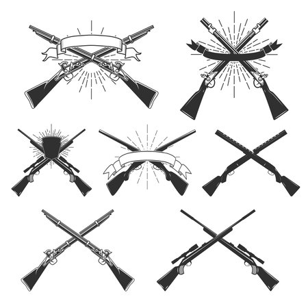 Crossed hunting rifles and guns. Design element for emblem, sign.のイラスト素材