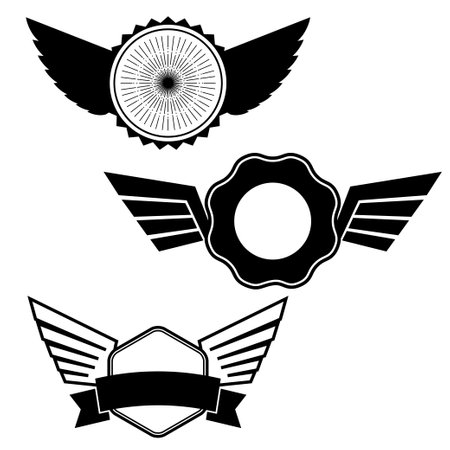 Wings with banners set on white background. heraldic wings. Element for , label and emblem design. vector illustration.のイラスト素材
