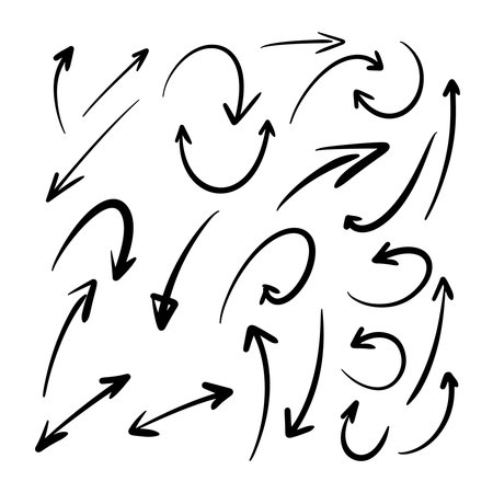 Set of hand drawn arrows. Hand drawn arrows in different directions. Vector illustrationのイラスト素材