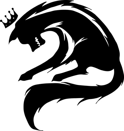 black and white silhouette of a wolf with a crownのイラスト素材