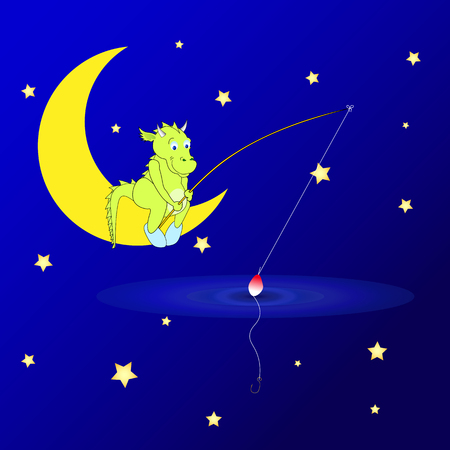 dragon fishing stars for bait / drawing for children / vectorのイラスト素材