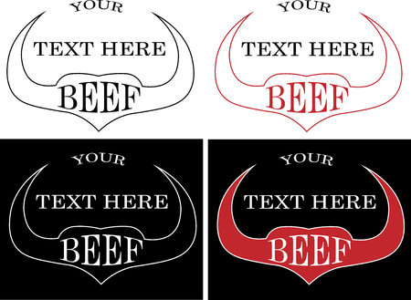 contour of bull horns with text beef minimalistic art logoのイラスト素材