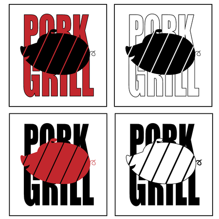 silhouette of the pig on the background of the inscription pork grill art minimalist restaurantのイラスト素材