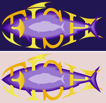 fish in the Papercut technique with the inscription fish, minimalism art logoのイラスト素材
