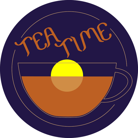 cup with tea on a background of a dark violet saucer sunrise creative logoのイラスト素材