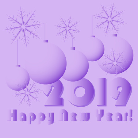 ultraviolet greeting card happy new year 2019 snowflakes and balls art typographyのイラスト素材