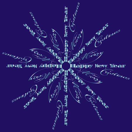 new year snowflake from inscription happy new year and merry christmas art typographyのイラスト素材