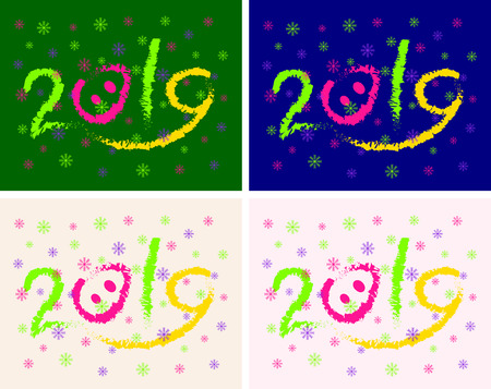 2019 inscription on different backgrounds in the trendy colors of 2019のイラスト素材