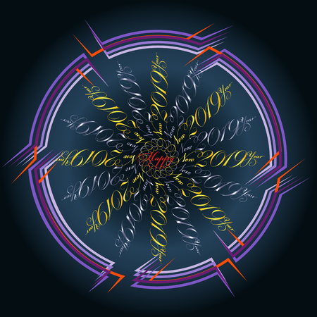 Christmas snowflake in the frame of the happy new year 2019, art typographyのイラスト素材