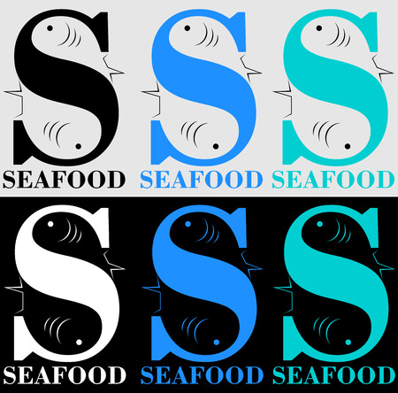 fish letter s for a seafood store or restaurant with negative spaceのイラスト素材