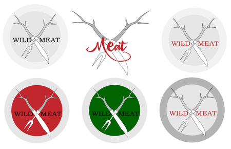 knife and meat fork with deer horns logo for a restaurantのイラスト素材
